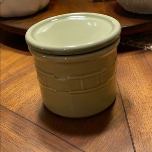 Longaberger Pottery Pint Crock & Lid Set Ivy Green